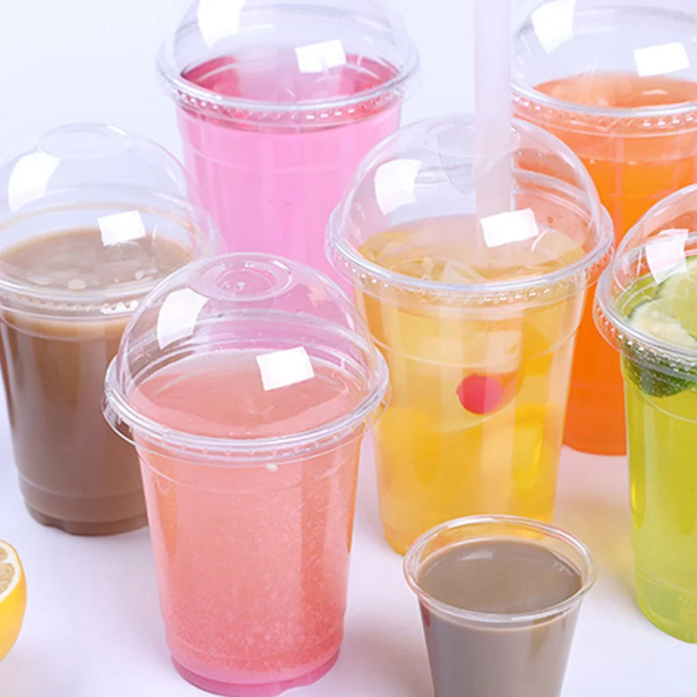 

50Sets Clear Plastic Disposable Cups Dome Lids Perfect for Milk Tea Juice Bubble Tea Smoothies Cold Drinks 380Ml