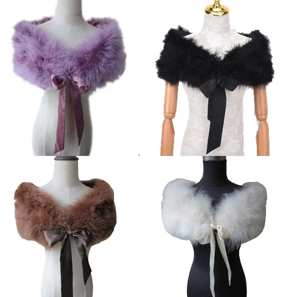 

100% Genuine Marbou Fur Real Ostrich Feather Shrug Shawls Wraps Cape Bride Wedding Accessories for Women