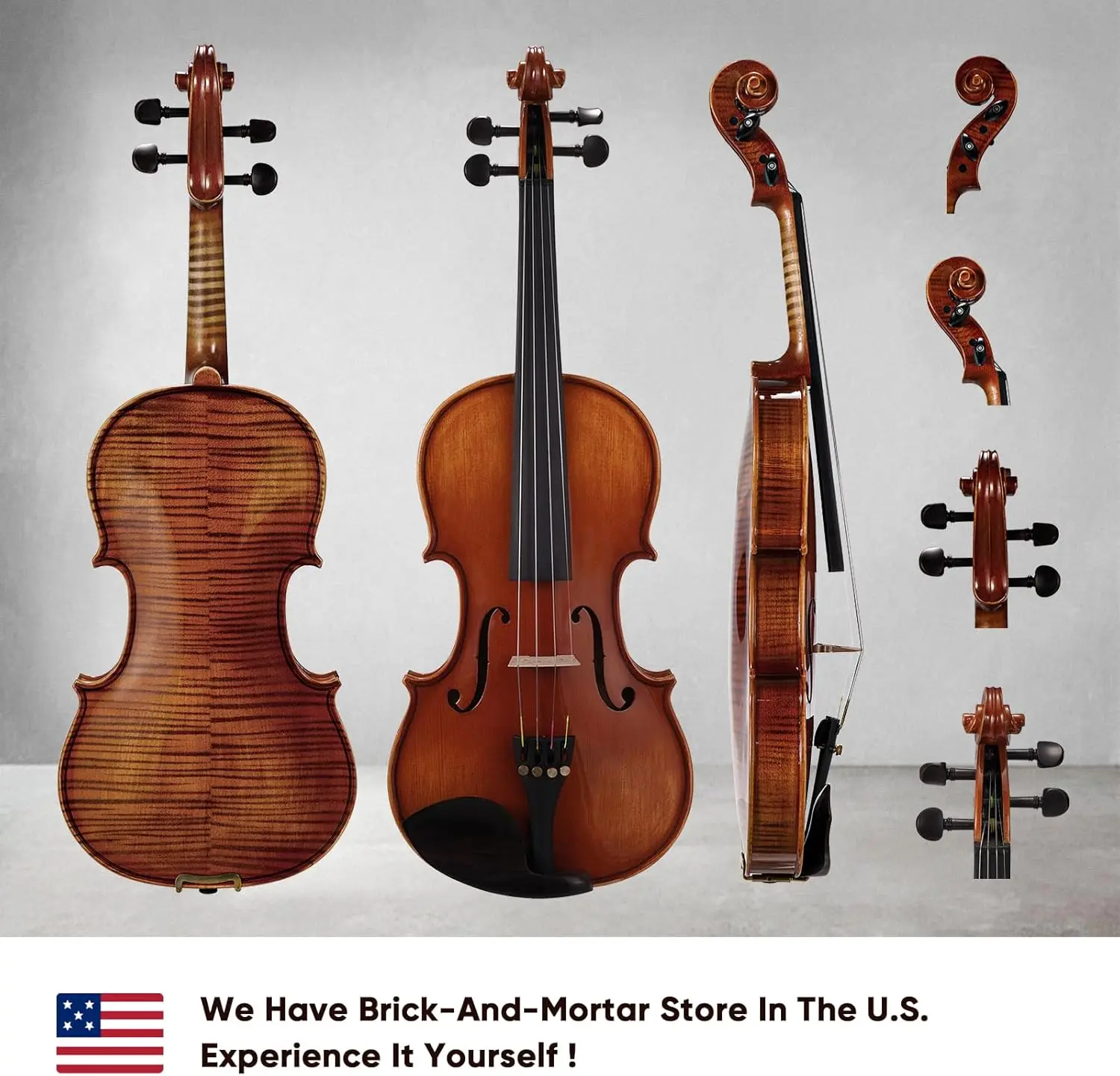 Violin 4/4 Full Size Set, Fiddle Solid Wood for professional Beginners Adults Kid with Ironwood Octagonal Bow & Rosewood