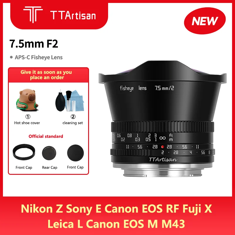 TTAartisan 7.5 مللي متر F2 APS-C التركيز اليدوي زاوية واسعة عدسة عين السمكة لنيكون Z سوني E كانون EOS RF فوجي X لايكا L كانون EOS M M43