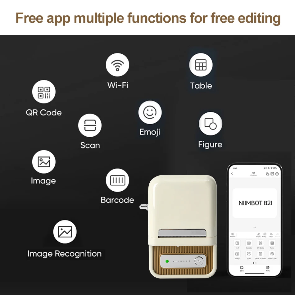 Niimbot B21 Impressora de Etiqueta Térmica, Portátil, Sem Fio, Bluetooth Maker, Usado para o Código de Barras Vestuário, Jóias, Food Store Print