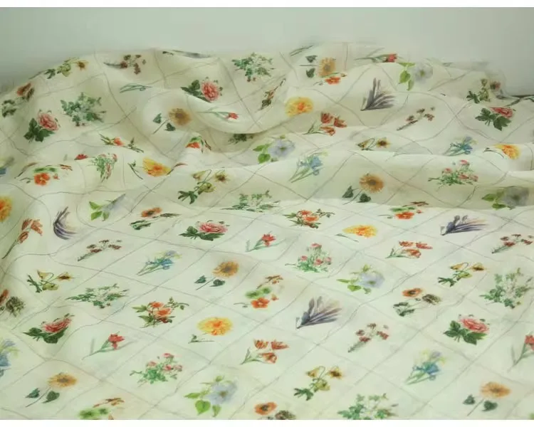 

1yard high quality ramie fabric Retro square collar flower pattern tela dress shirt bag cheongsam fabric for clothing