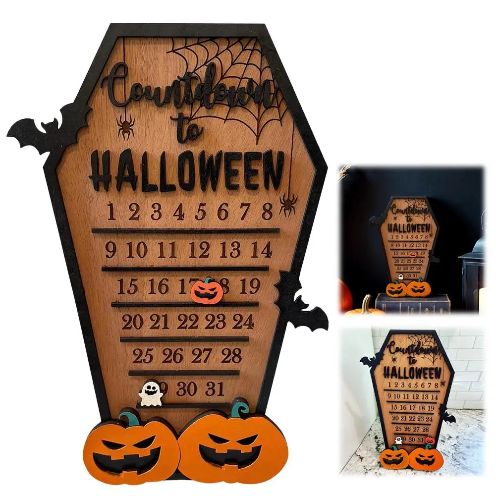 

Halloween Home Calendar with Terrifying Ghost Designs Wooden Countdown To Christmas Decor for Indoor Home Party Horror Deco C3B3
