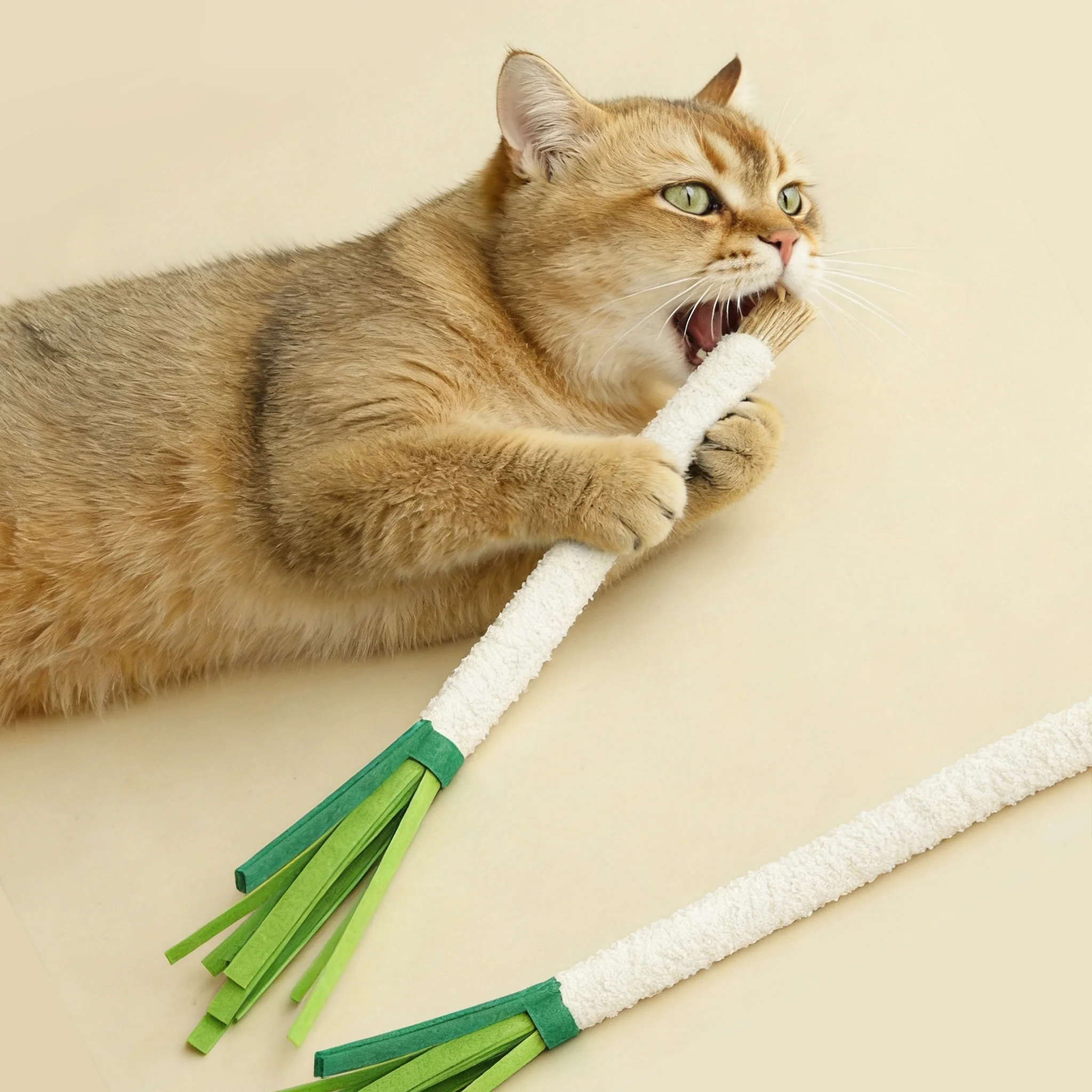 

Cat Chew Toy, Bite-Resistant Teeth Cleaning Simulated Scallion Shape, With Bell, Interactive Cat Teaser Wand, Natural Catnip