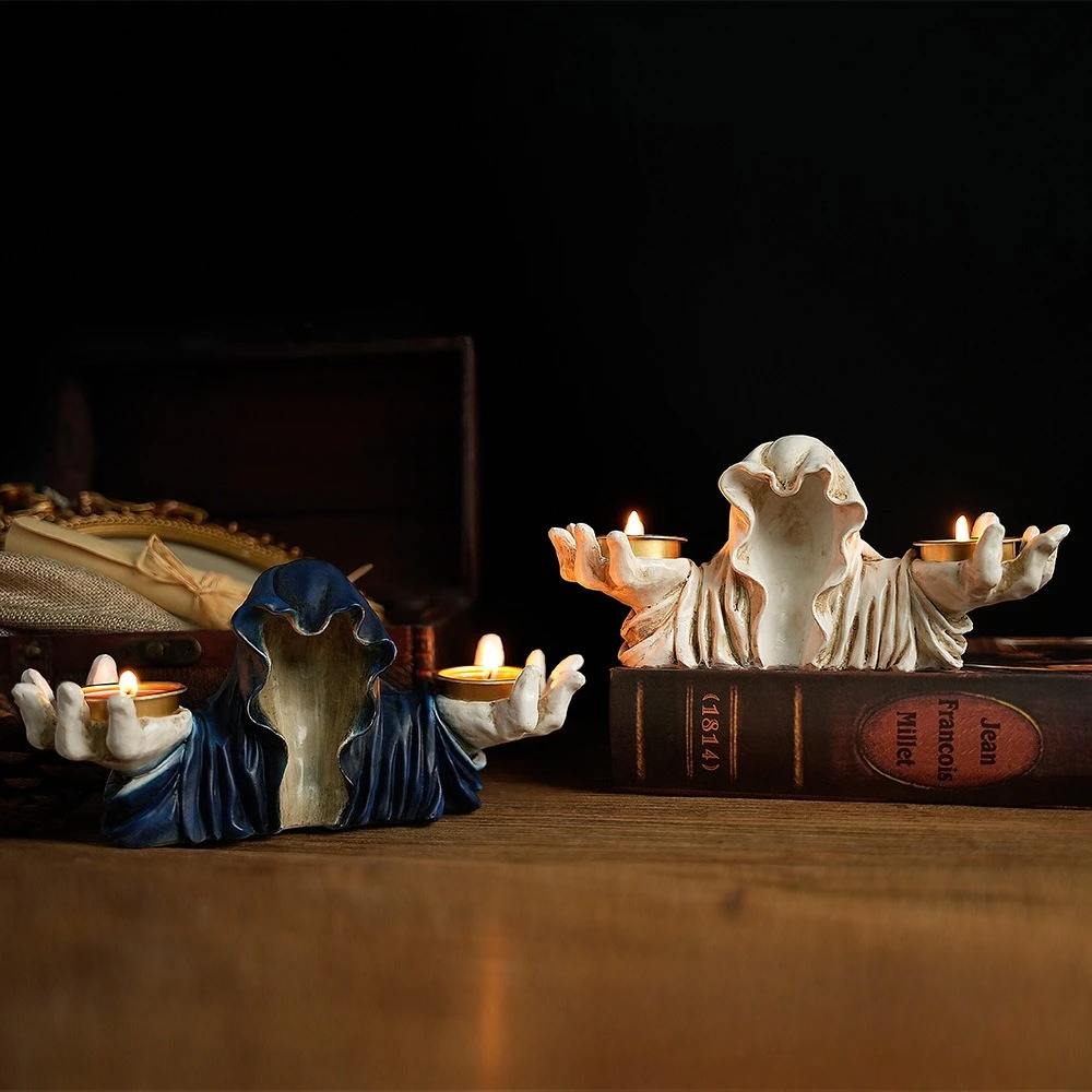 

European style black ghost wizard scented candle table ornament artwork vintage candle holder ideas for Halloween home décor