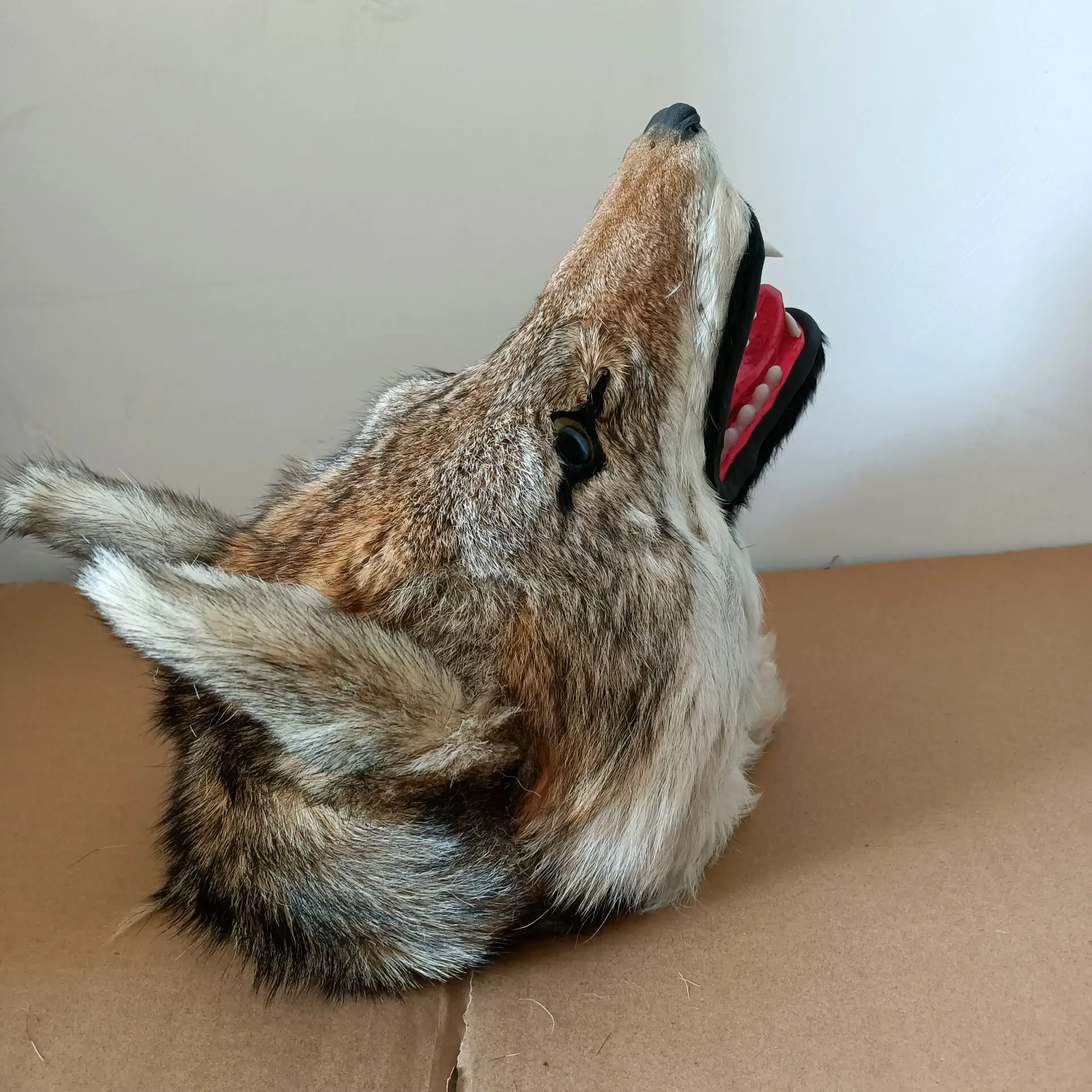 big plastic and furs wolf head model wall pendant handicraft home decoration toy gift about 32x25cm