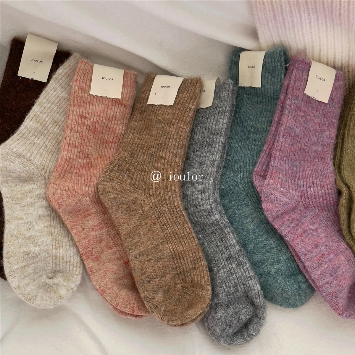 SP&CITY Thickened Pinstripe Cashmere Women's Middle Tube Socks Winter Warm Pile Stockings Casual Wool Breathable Korean Sock