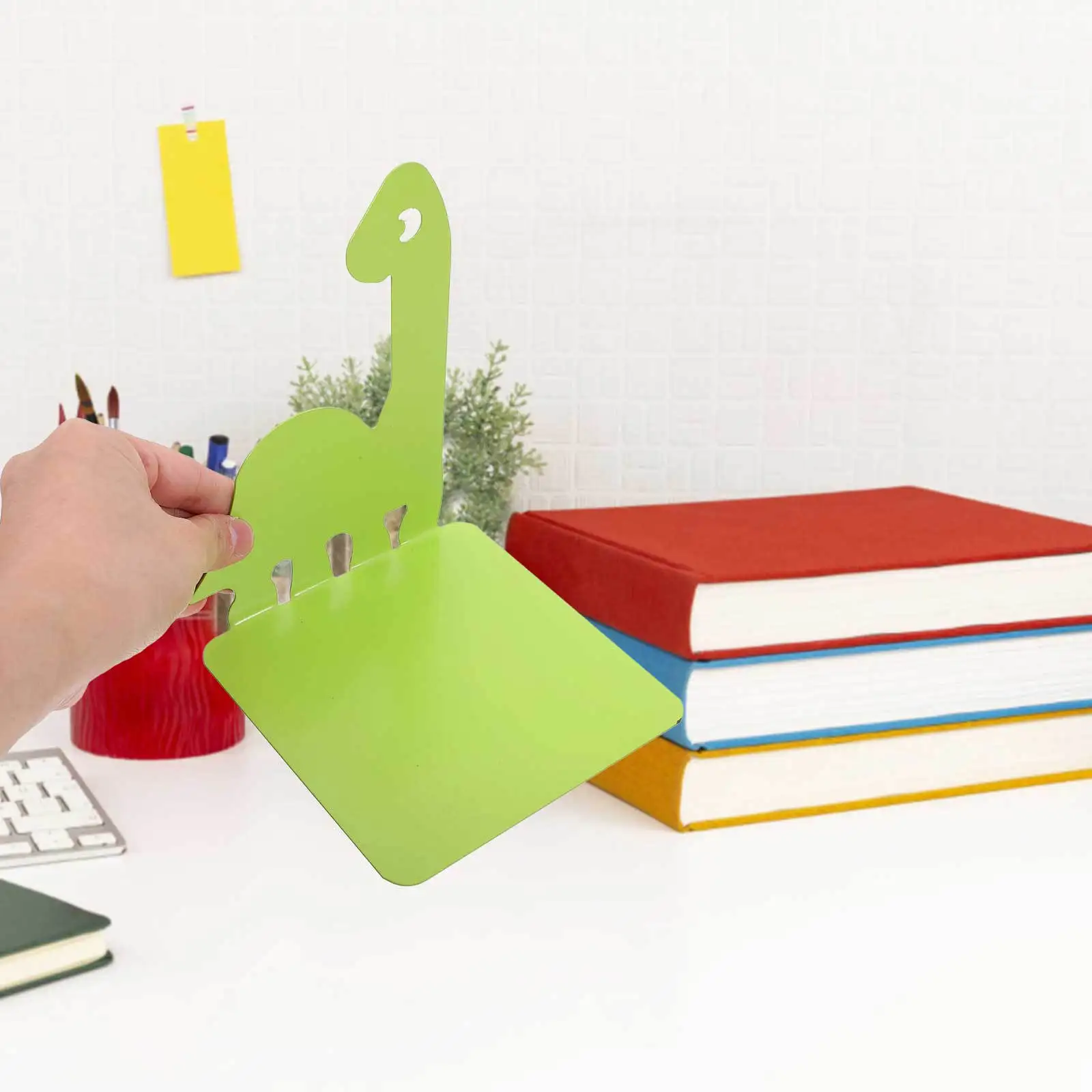 

2pcs Cartoon Bookends For 6X5Inch Dinosaur Metal Book Stands Adjustable Desktop Storage Rack Nursery Shelf Organizers Green