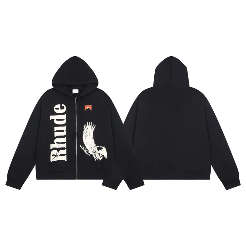 2026 High Street Fashion Versatile Men's Women's RHUDE Hoodies Trend Letter Printed Loose Zipper Cardigan Stock