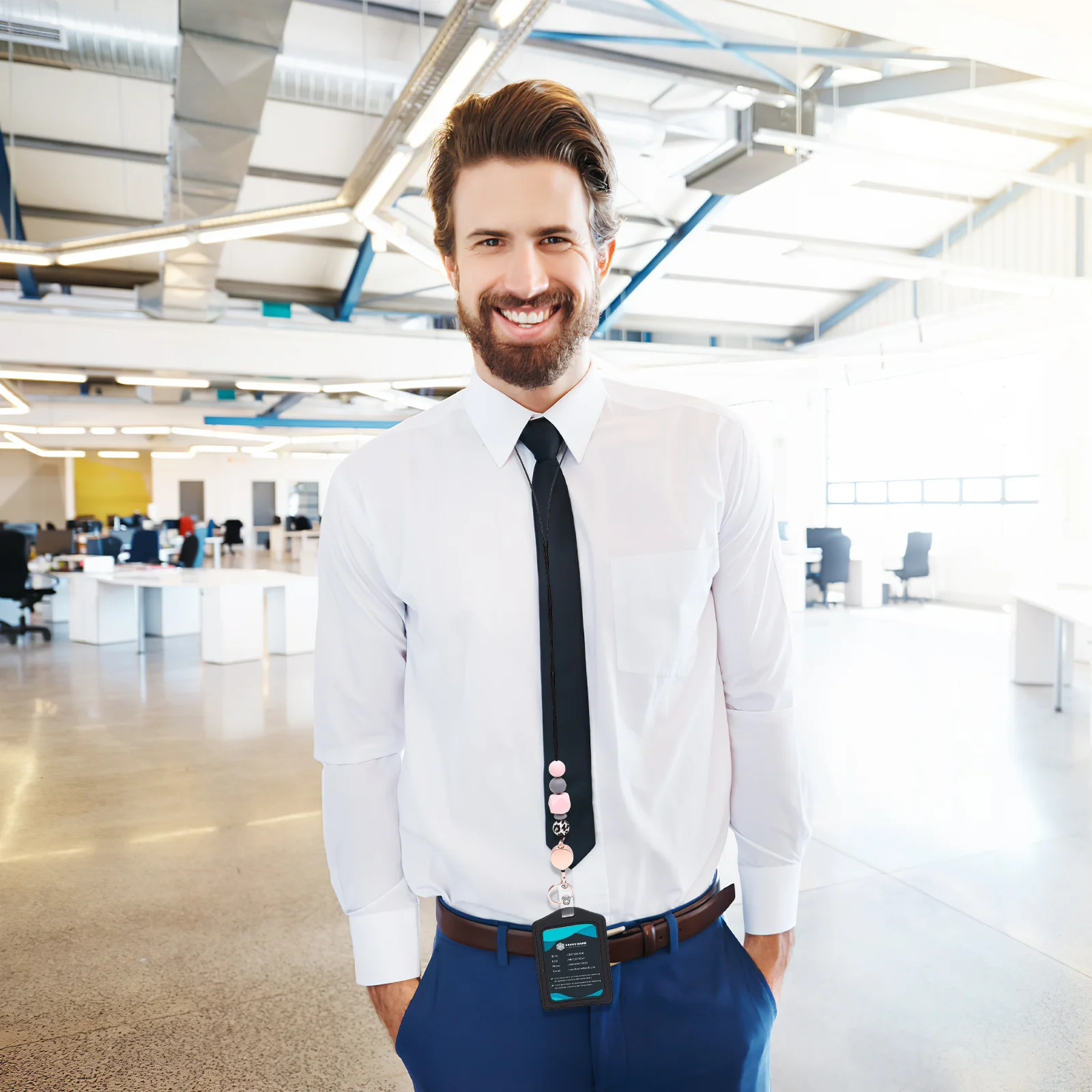 

1 Set Silicone Bead Lanyard Id Badge Holder Lightweight Portable Card Keeper Anti-Scratch Student Cards Cover Lanyard Id Holder