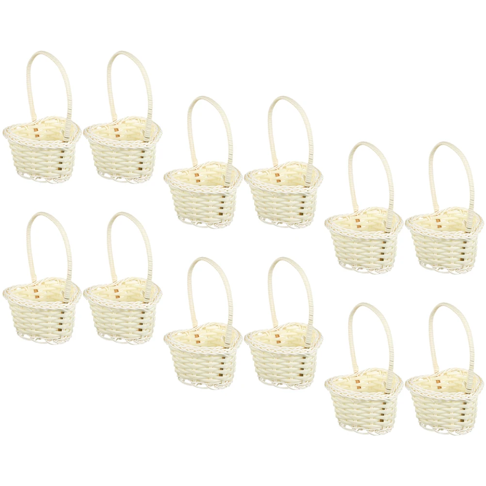

12 Pcs Shaped Rattan Baskets Wedding Flower Petal Baskets Handle for Bridal Party Decoration for Flowers
