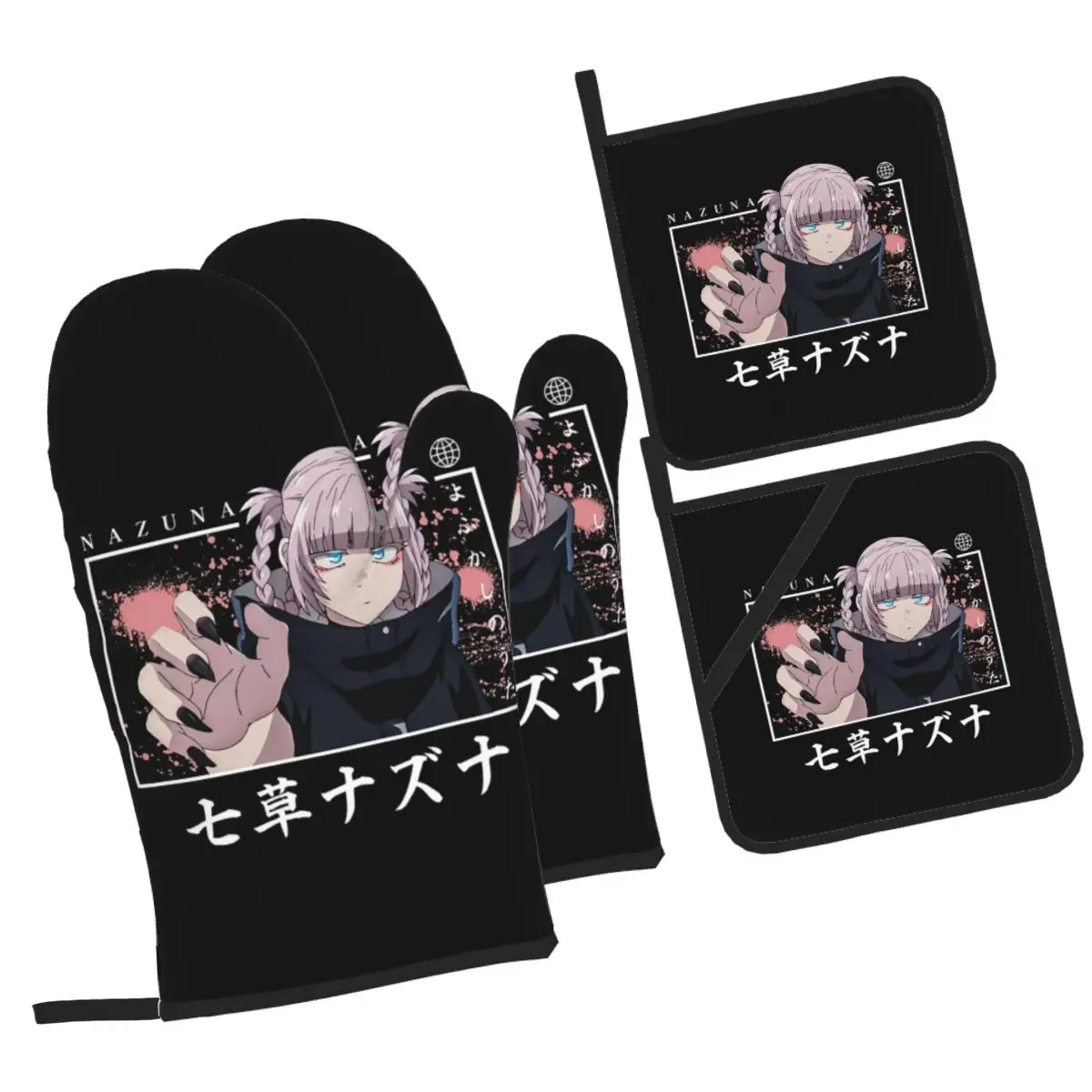 

Call Of The Night Anime Nazuna Nanakusa Oven Mitts and Pot Holder Sets of 4 for Baking Kitchen Cooking BBQ Resistant Gloves