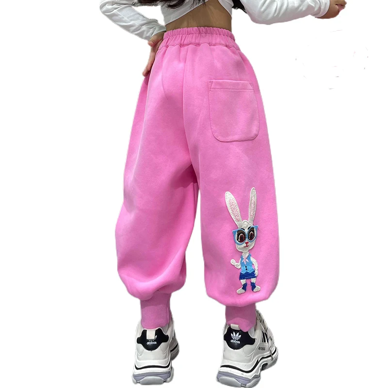 

Teens Girls Spring Autumn Sport Lantern Pants Kids Cartoon Rabbit Loose Casual Trousers Children Candy Color Clothing to 12Y