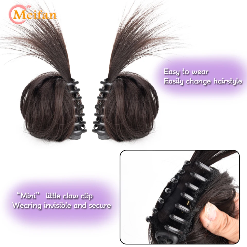 MEIFAN Synthetic Half-tie Double Hair Bun Messy Cat\'s Ear Hair Bun Low Claw Chignon Wrap Around Hairtail Extension for Women