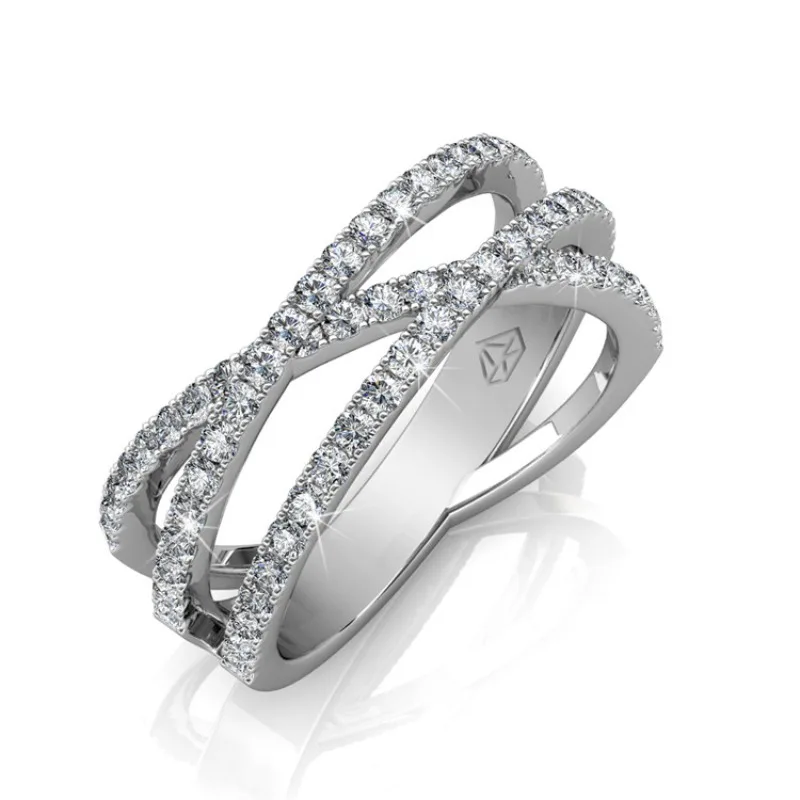 

Daisini Open Adjustable 925 Silver Ring with Swarovski Crystals for Women Wedding Party Brass Jewelry 18k White Gold Plated