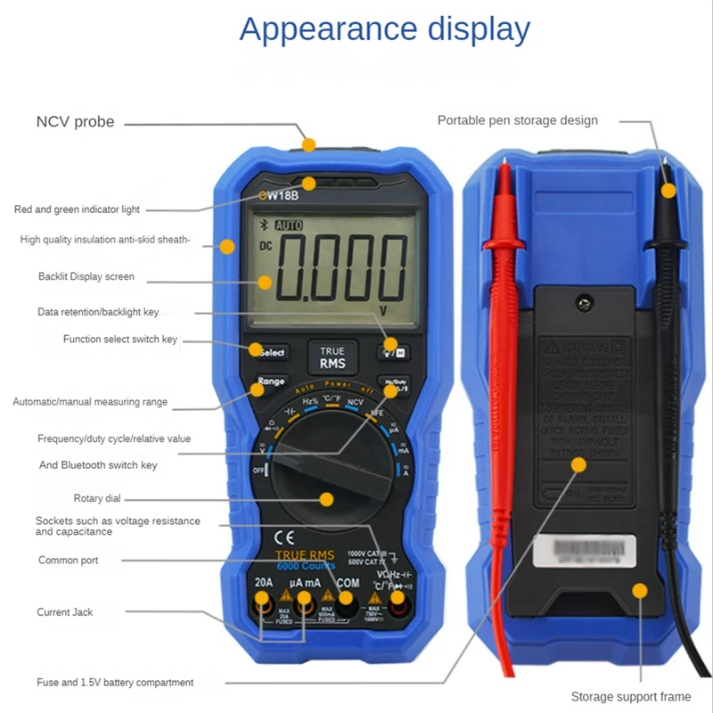 OWON OW18B Digital Multimeter Auto Range Bluetooth Version Data Multimeter Thermometer Replacement Spare Parts