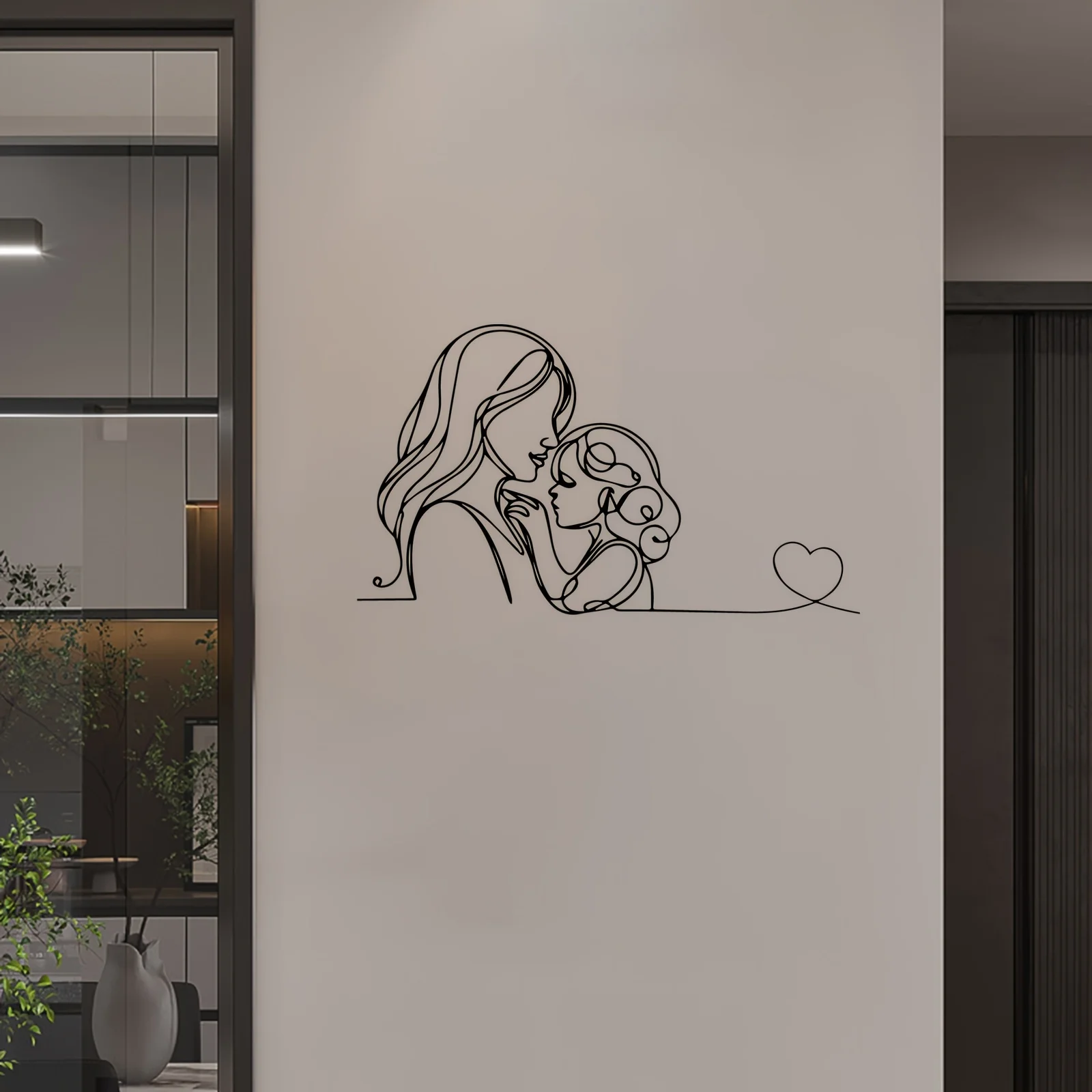Minimalist Mother & Child Continuous Line Art Metal Wall Art - Mother's Day Gift - Black Rustproof Decor- Mom Gift Idea