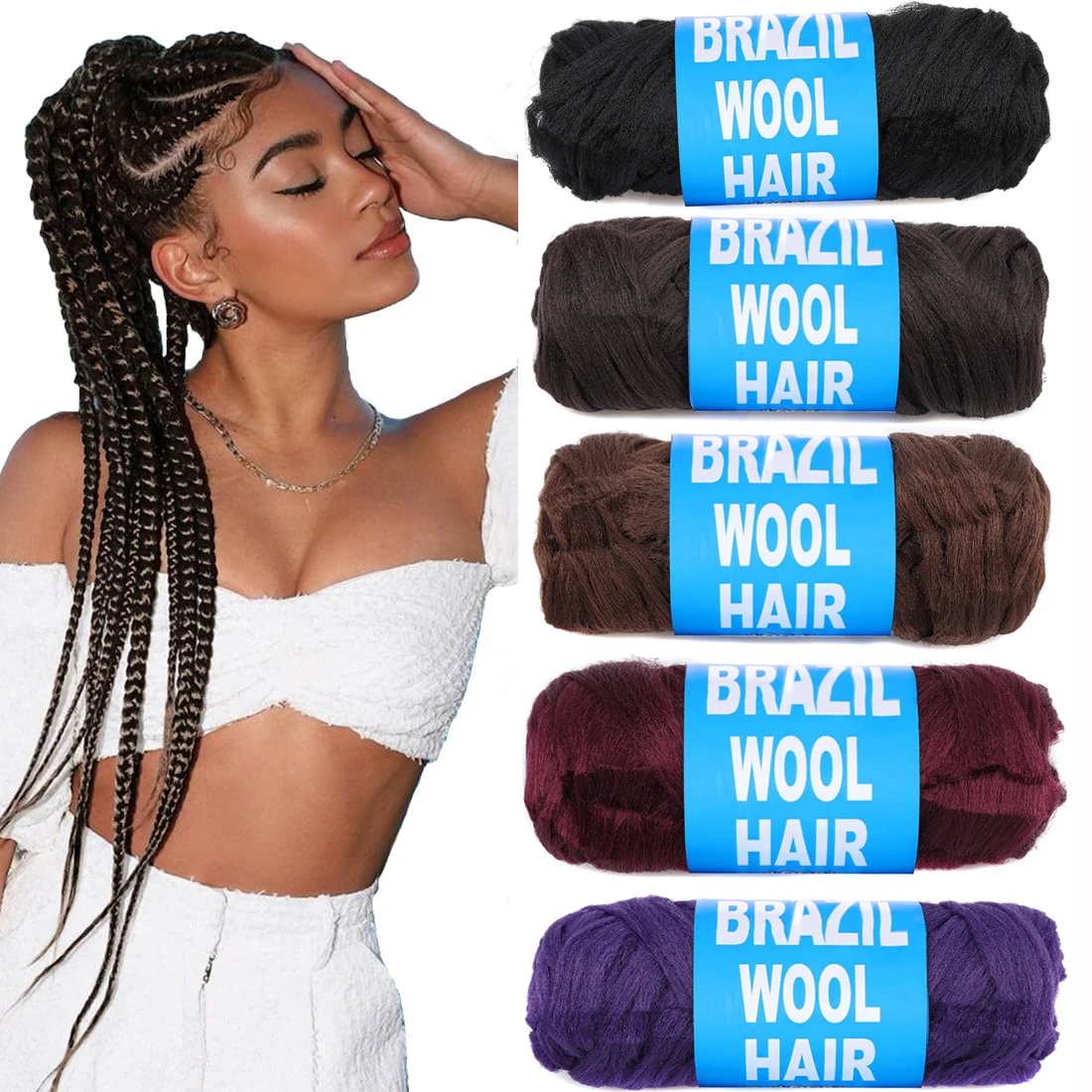 Brazilian Wool Hair Synthetic Crochet Hair Extensions for Women African Hair Yarn for Natural Black, Jumbo Braids ﻿