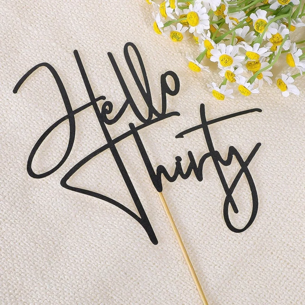 Schwarzer Hello Thirty Cake Topper – Elegante Kuchendekoration zum 30. Geburtstag, schwarzes Glitzer-Partyzubehör für Männer und Frauen – Detail 3