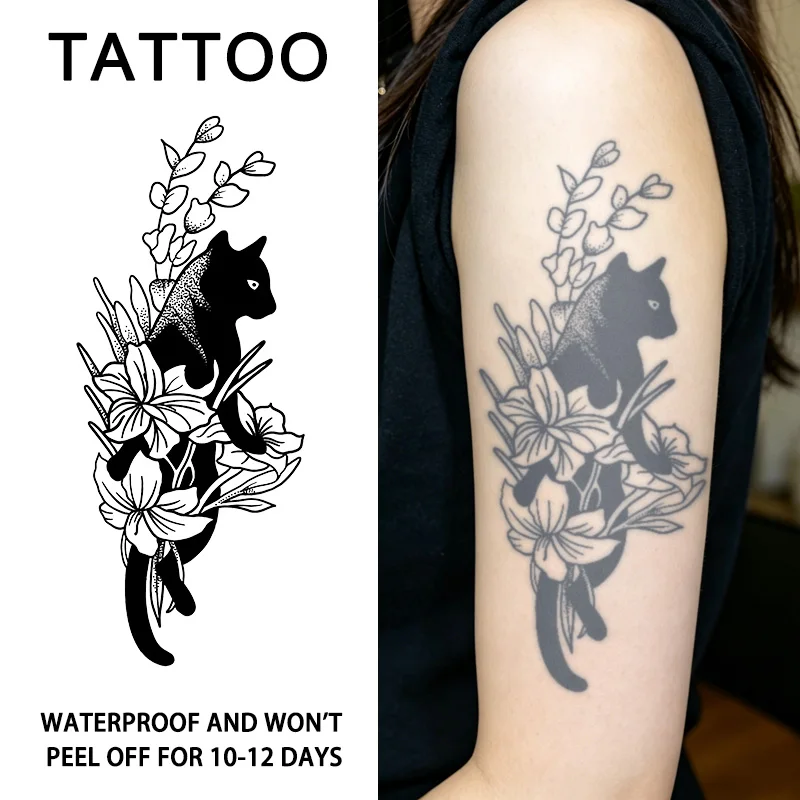 

Cat and Flower Herbal Temporary Tattoo Stickers, Long-lasting Waterproof for One to Two Weeks, Suitable For Women, Arm, Leg