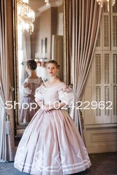 Vintage Pink Victorian Ball Gown Prom Dresses 2023 Off Shoulder Bustle Corset Off Shoulder Civil War Era Evening Dress