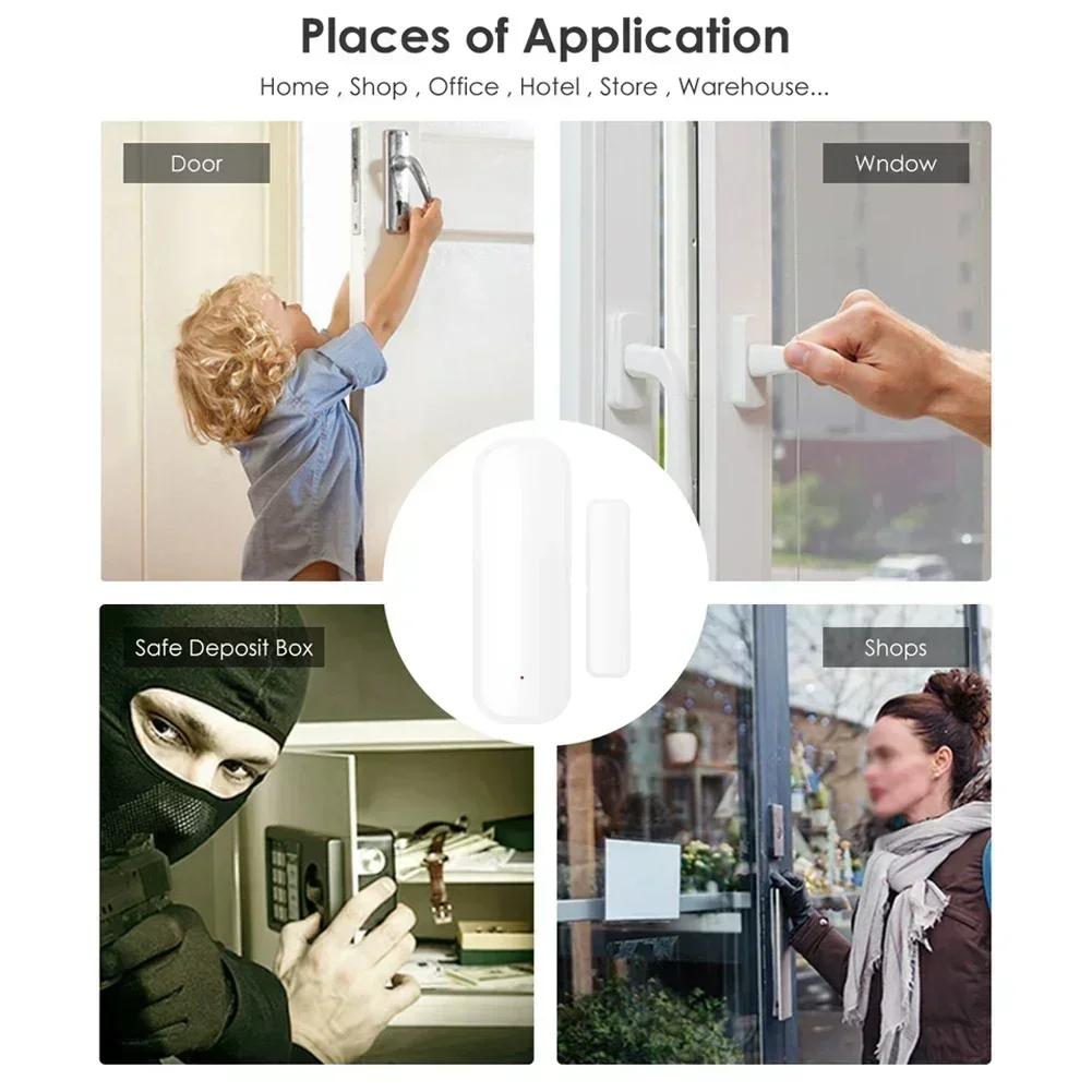 Capteur de porte WiFi Tuya, détecteur de fenêtre de sécurité à domicile, porte marketautomatique, capteur de contact magnétique, 2.4GHz
