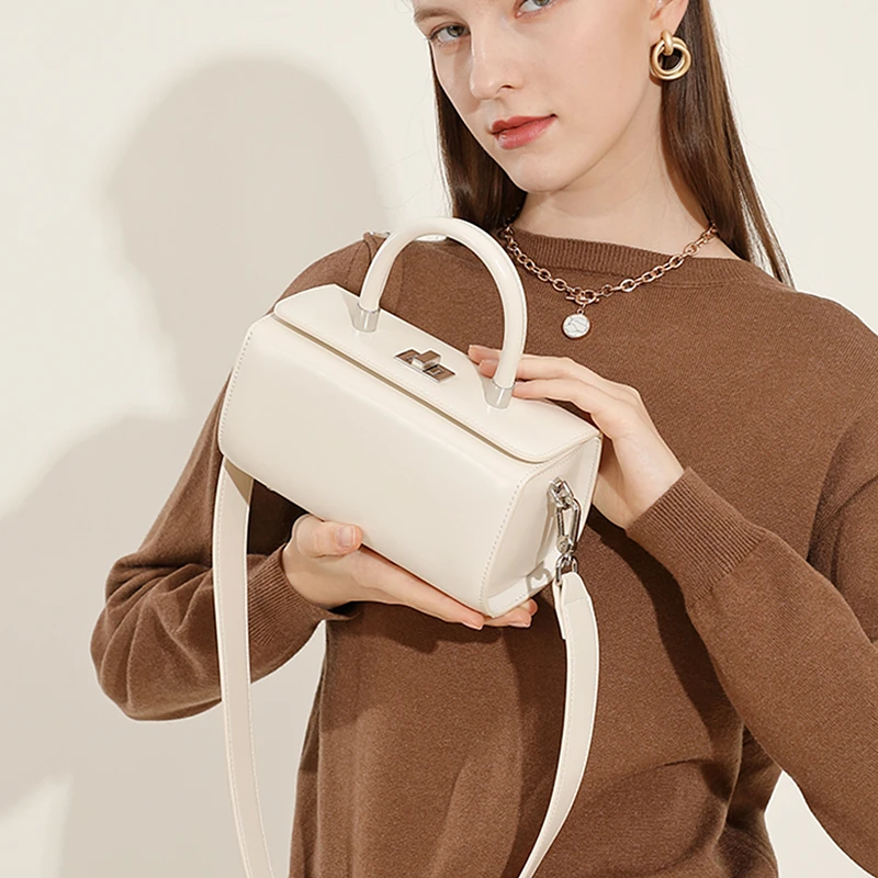 

Burminsa Chic Genuine Leather Handbags For Women 2025 Luxury Designer Doctor Box Purse Top Handle Ladies Shoulder Crossbody Bags