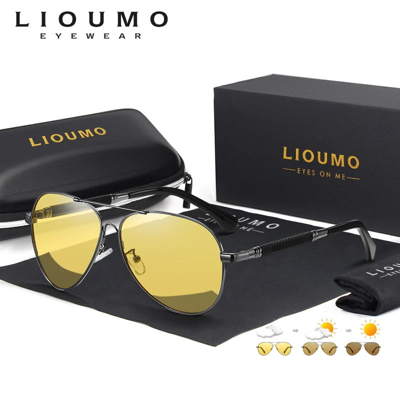 

LIOUMO Classic Pilot Sunglasses Night Vision Photochromic Glasses Polarized Men Anti-Glare Driving Yellow Goggle gafas de sol