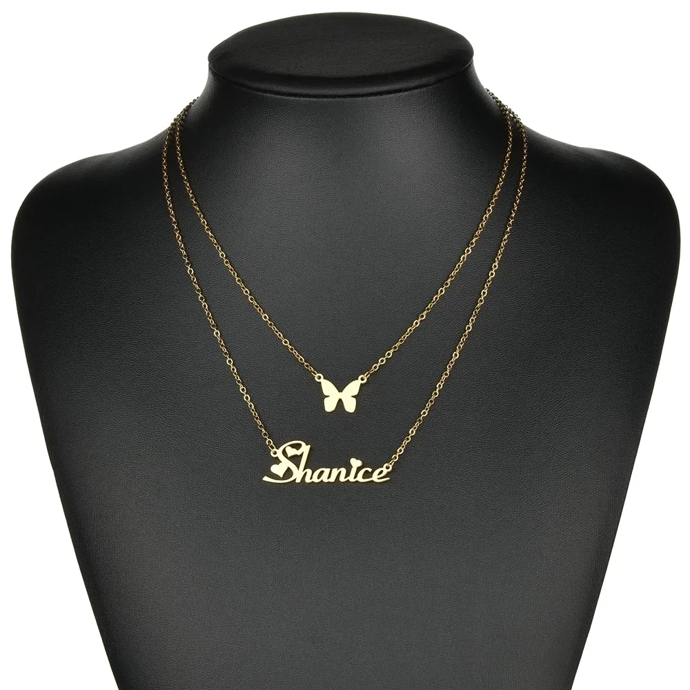 Collar personalizado de acero inoxidable con nombre para mujer, colgante de cuello de mariposa con letras de amor personalizadas europeas y americanas