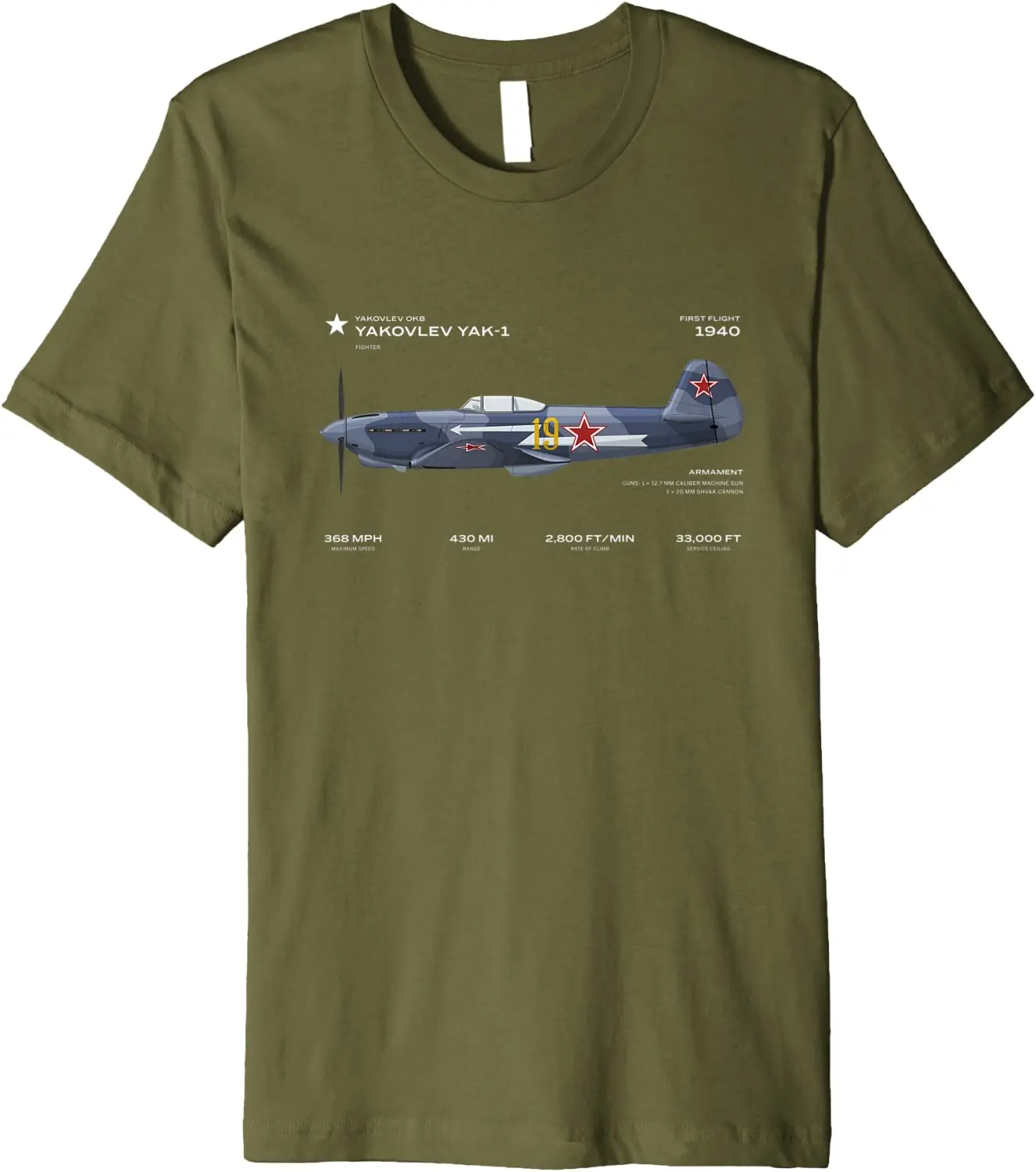 Yakovlev YAK 1 Soviet WWII Airplane Historic War Bird T Shirt. Short Sleeve 100% Cotton Casual T-shirts Loose Top Size S-3XL