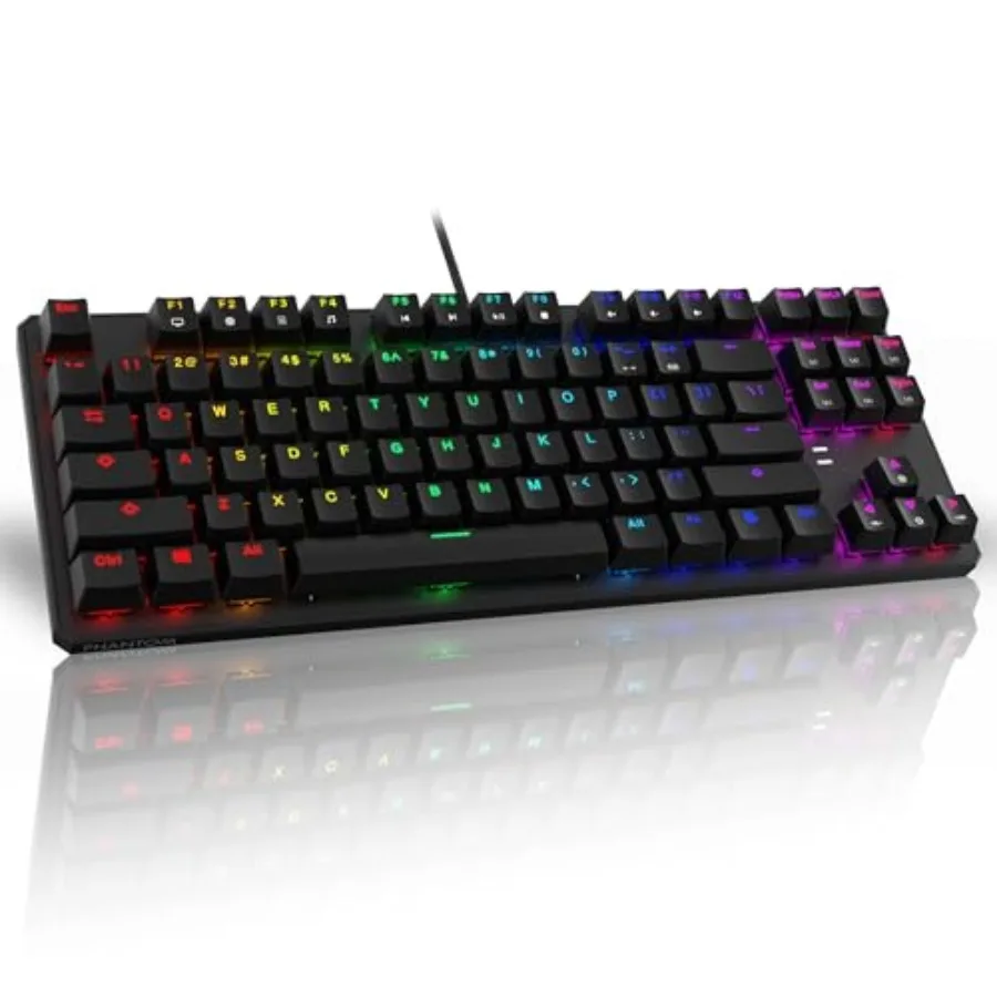 Phantom 87 Key RGB Mechanical Gaming Keyboard Outemu 16.8M Color LED Lighting 18 Pre-Set Low Latency N-Key Rollover Software Cu