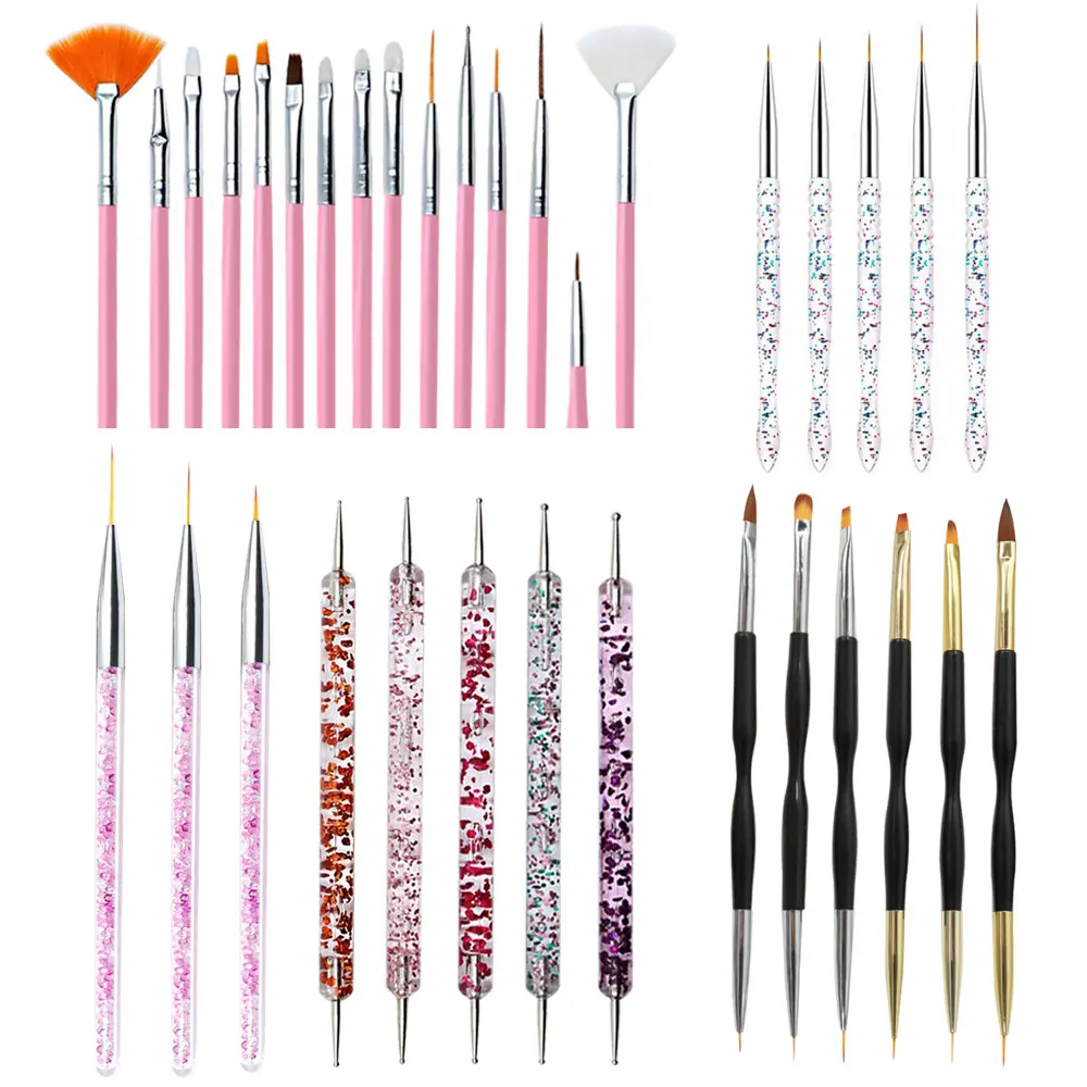 8/10/20pcs Pennello per unghie multiplo per nail art Punta di design Pittura Disegno Intaglio Punteggiatura Pennelli per unghie Set Strumenti per manicure in acrilico