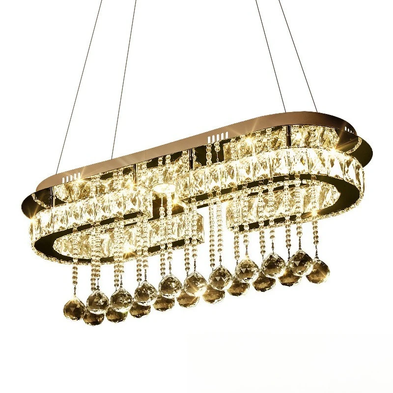 Simple and modern led creative dining bar lamp intelligent rectangular light luxury dining room crystal lamp