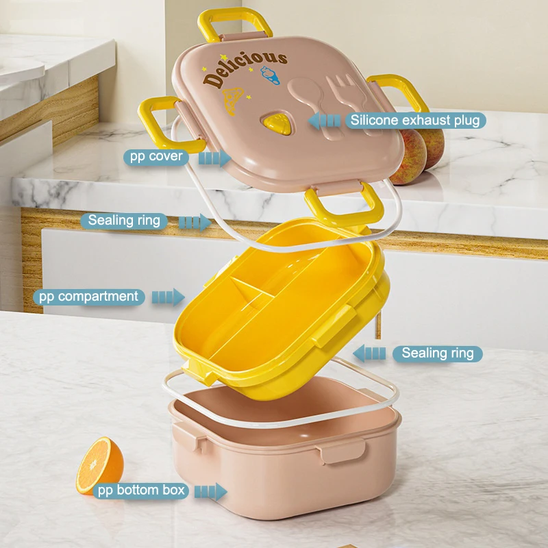 Dwuwarstwowy pojemnik na lunch z motywem kreskówkowym, do mikrofalówki, izolowany, japoński lunch box, podgrzewany, przenośny, szczelny.