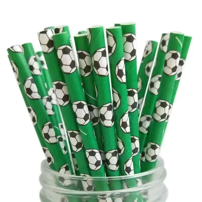 25/50 Stück Fußball-Papier-Trinkhalme, Fußball-Party-Strohhalme, biologisch abbaubare Einweg-Strohhalme, Fußball-Themenparty-Dekorationen – Detail 2