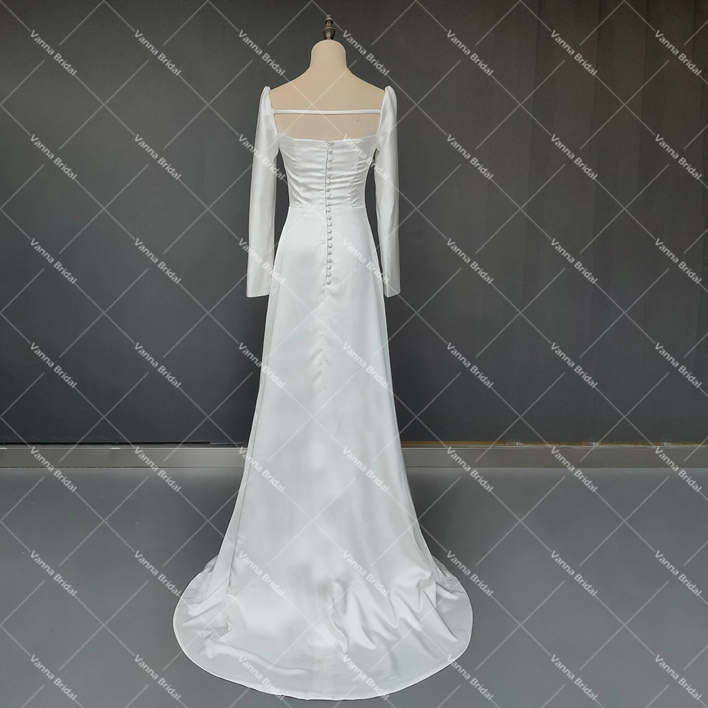 Vestido de novia de tirantes finos, prenda sencilla de satén, ajustada, con botones hasta el tobillo, talla grande