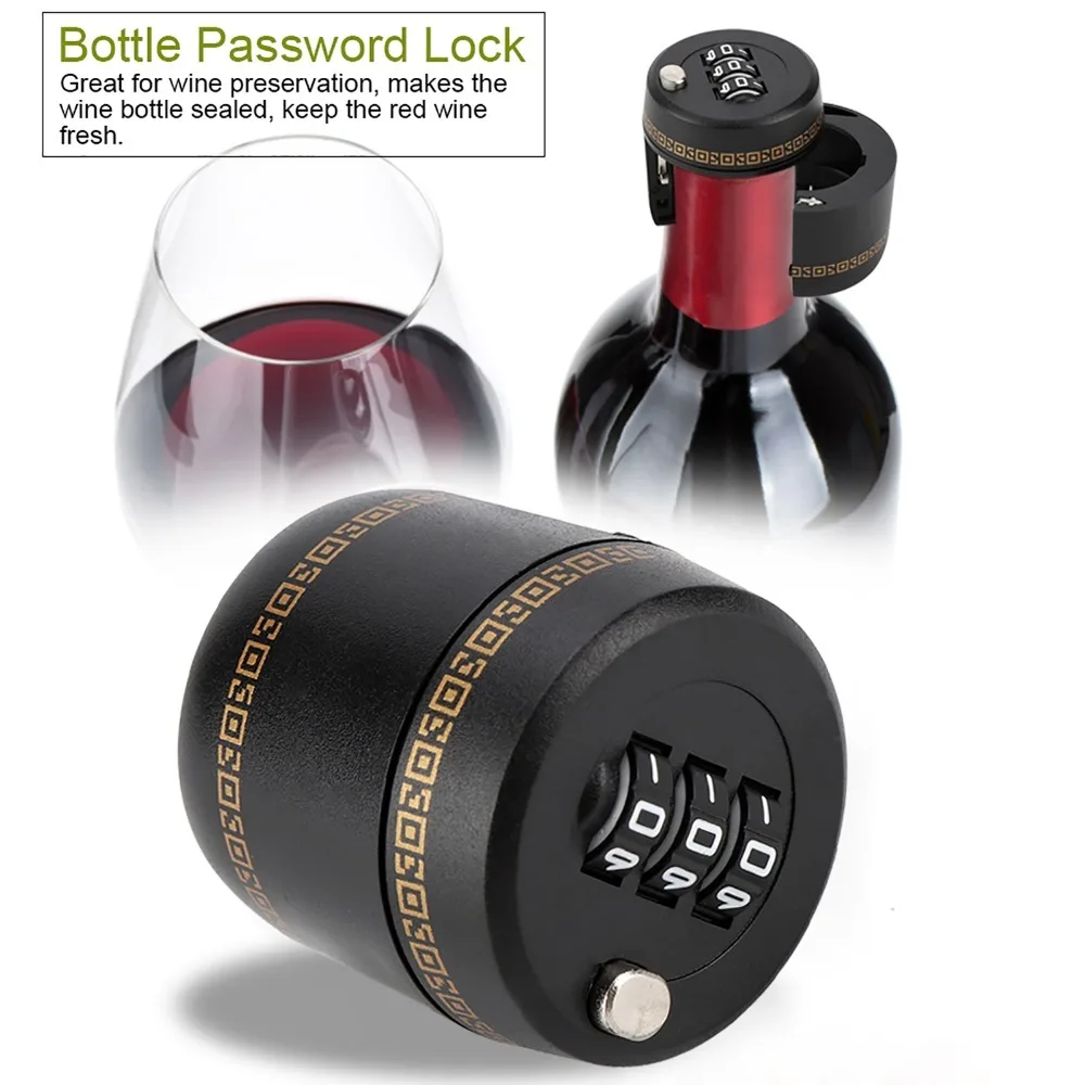 Secure Plastic Password Bottle Lock Black Anti Theft Vacuum Bottle Plug Sealing Wine Stopper Wine Bottle