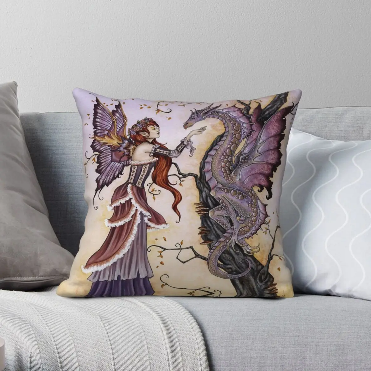 Fairy Dragon Charmer Pillowcase Polyester Linen Velvet Creative Zip Decorative Pillow Case Car Cushion Case