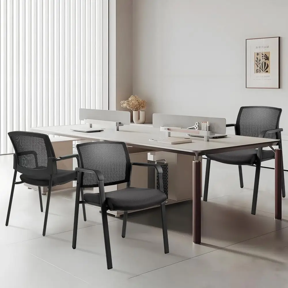 

No Wheels Conference Room Chairs Set of 8, Stackable Office Guest Reception Chair with Armrests, Mesh Back Waiting Room Chairs