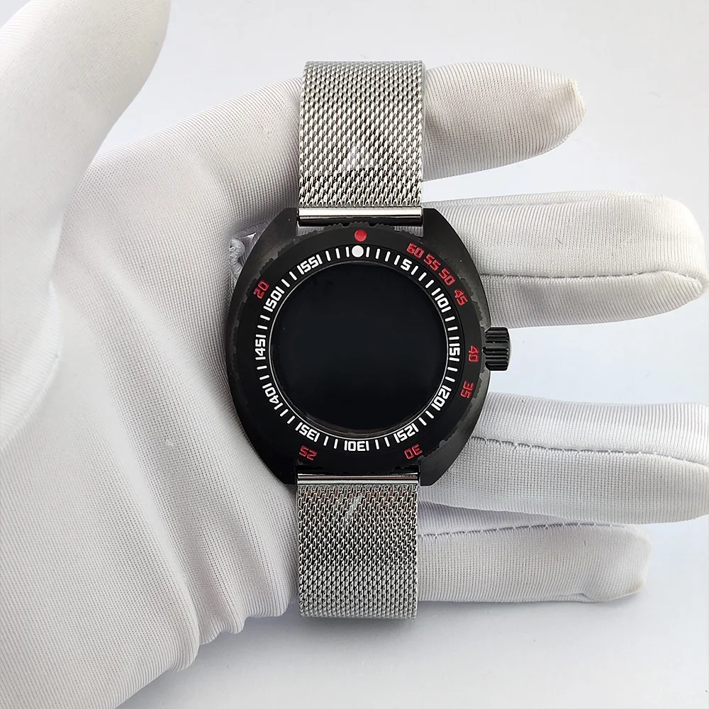 Cassa per orologio da uomo in acciaio inossidabile nero argento da 42,8 mm cassa in vetro zaffiro adatta al movimento NH35 NH36 NH34 Custodia impermeabile NH35 alla moda