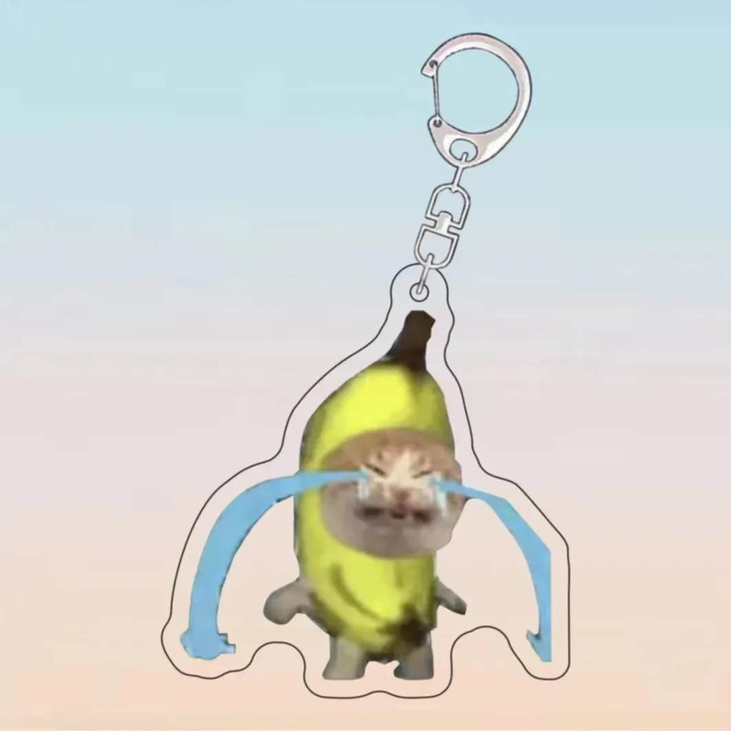 New Acrylic Happy Banana Cat Keychain for Women Funny Small Animal Black Maxwell Cat Keyring Bag Pendant Lanyard Key Chains Gift