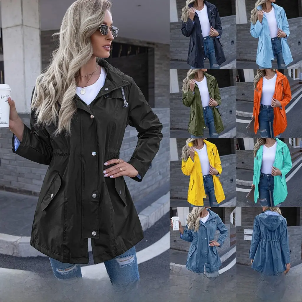 

Women's Hooded Zipper Raincoat Mid-Length Winter Jacket Style