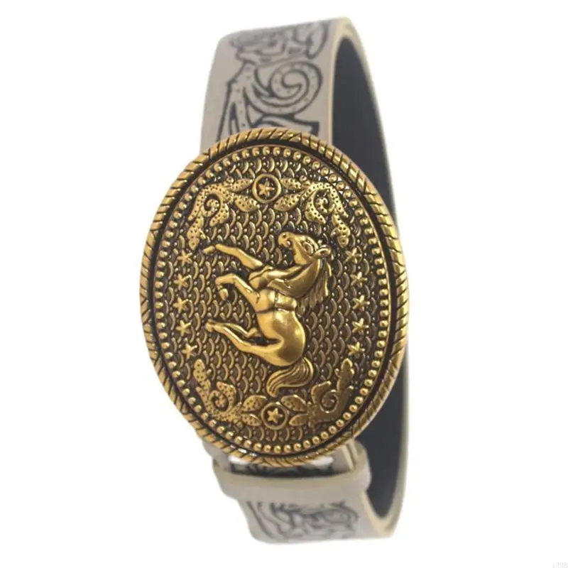 

Women Horse Pattern Buckle Waist Belt Western Floral Engraved Faux Leather Belt 49MB