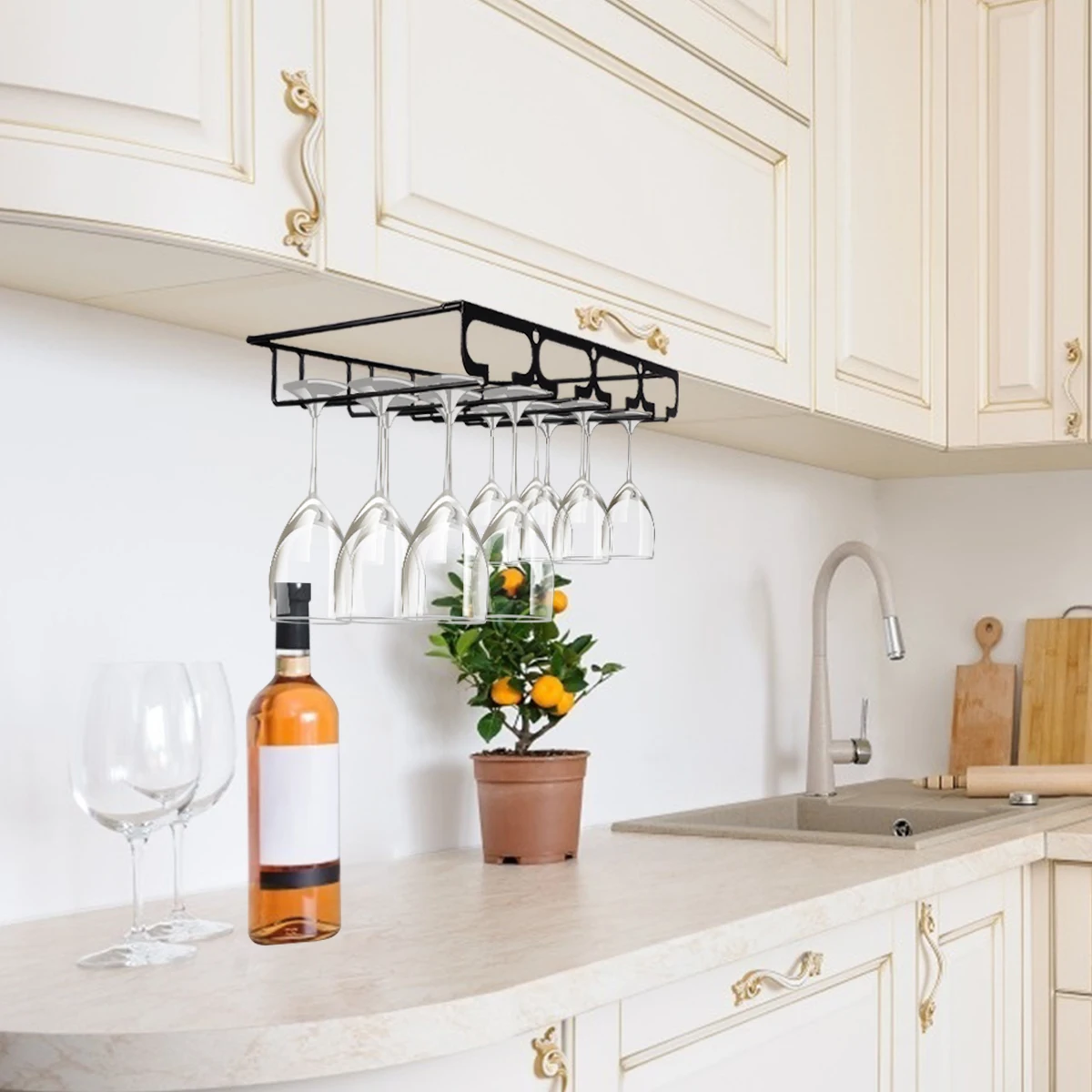 

Wine Glasses Hanger Iron Craft Wine Cup Shelf Iron Goblet Holder Frame Hanging Upside Down Wine Cup Rack Display Shelf (Black, F