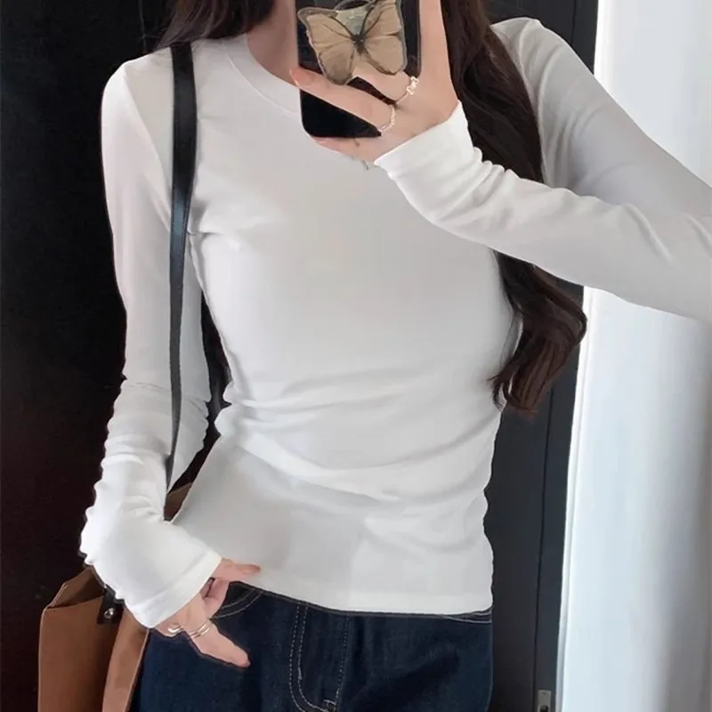 Winter Long Sleeve Crop Tops Women Autumn Solid Slim T-shirts Y2K Vintage Korean Fashion Tees Shirts Cheap Clothes Woman Tshirts