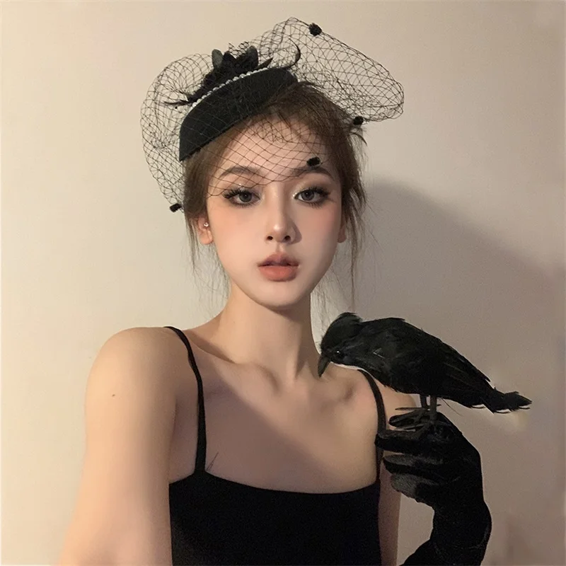 Women’s Fascinator Hat Vintage Flower Feather Tea Party Headwear Veil Church Wedding Cocktail Hat Elegant Pearls Fedoras Hat