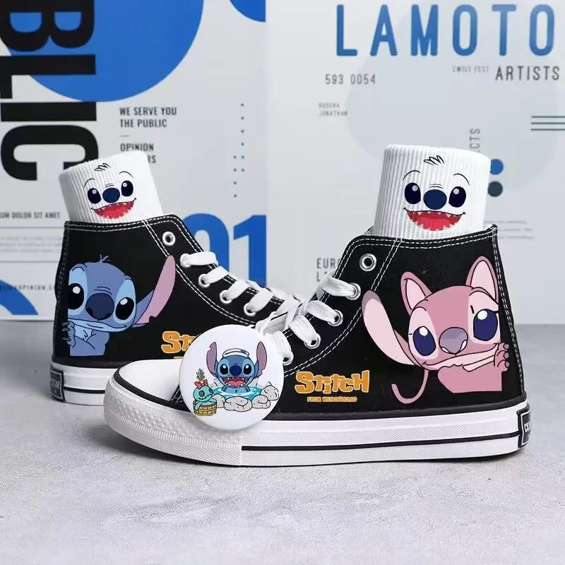 2024 autumn cartoon cute Stitch pattern student high top design sense niche black canvas shoes for men and women couple shoes