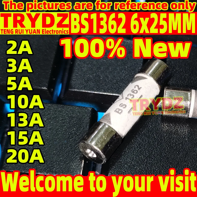10pcs New BS1362 6x25MM 2A 3A 5A 10A 13A 15A 20A sand filled explosion-proof plug ceramic fuse tube