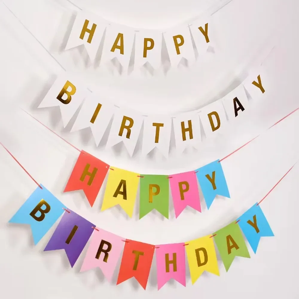 Happy Birthday Streamers Hot Stamping Dovetail Pull Flag Living Room Garden Cafe Children Birthday Party Decoration Banners 2024