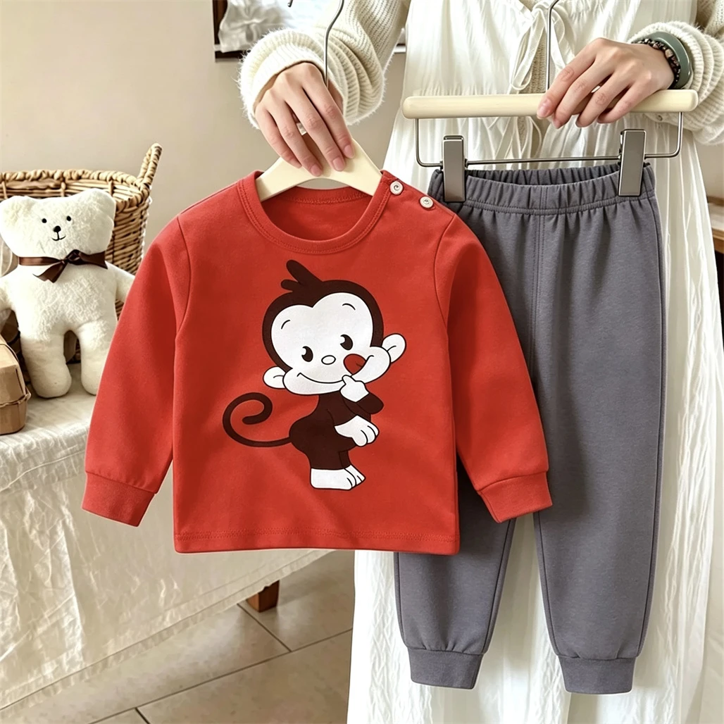 Long-sleeved Home Wear For Baby Boys Girls Spring Autumn Pajamas Tops+Pajamas Two Piece Set Infantil Casual Loose Clothes